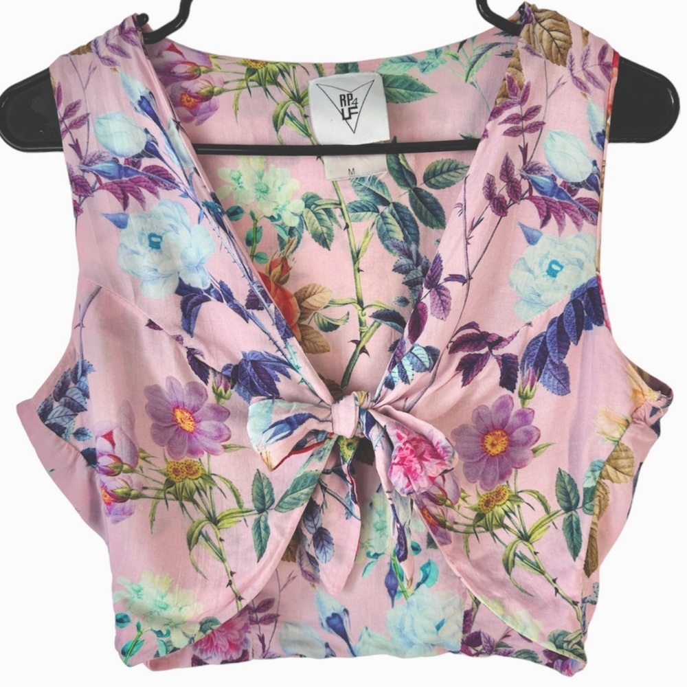 Pink Floral Tie-Front Crop Top